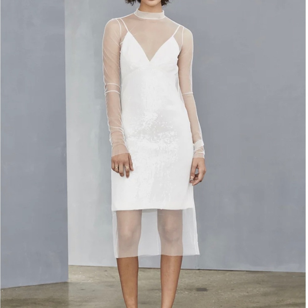 Amsale sequin and mesh dress